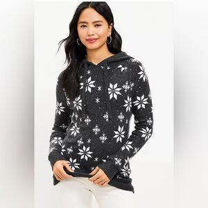 Loft Gray White Snowflake Hooded Sweater size Small